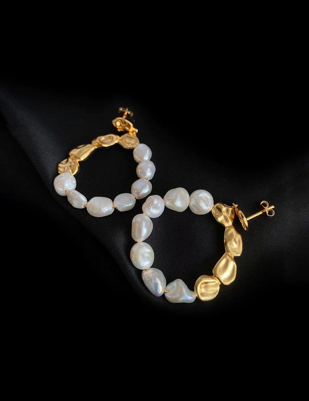 Metal Petal Baroque Pearl Earrings gembea jewelry