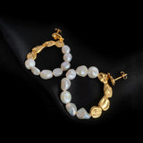 Metal Petal Baroque Pearl Earrings gembea jewelry