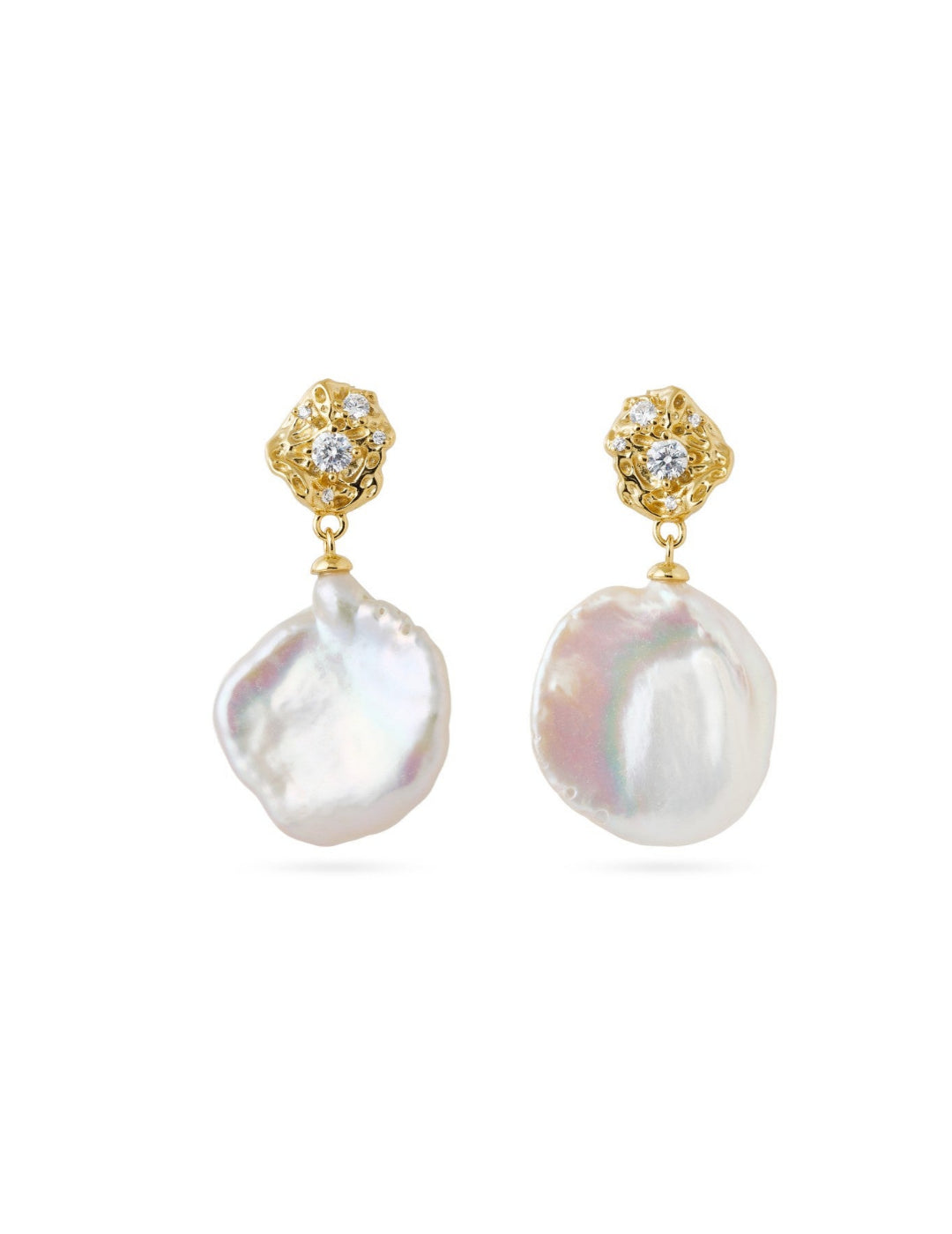 Metal Zircon Petal Baroque Pearl Drop Earrings gembea jewelry