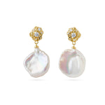 Metal Zircon Petal Baroque Pearl Drop Earrings gembea jewelry