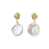 Metal Zircon Petal Baroque Pearl Drop Earrings gembea jewelry