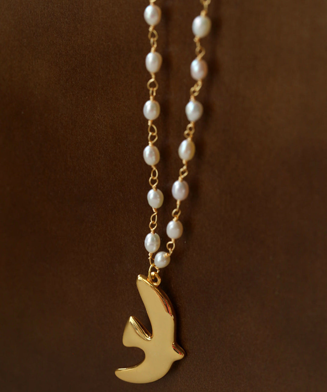 Metallic Peace Dove Pendant Pearl Necklace gembea jewelry