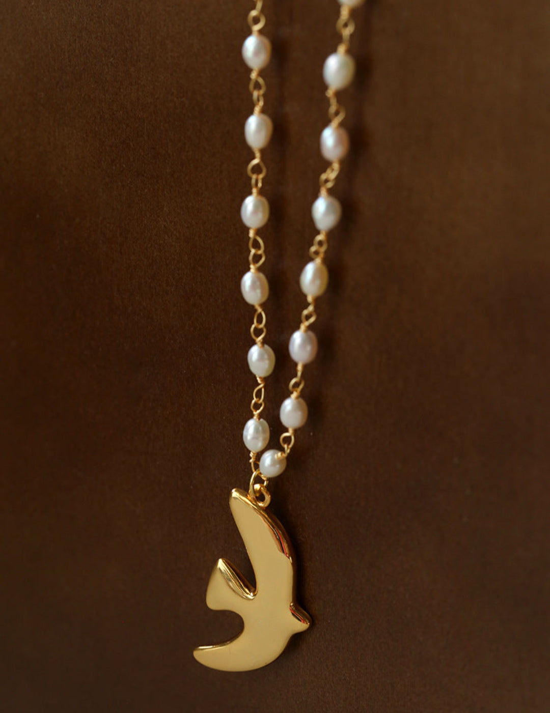 Metallic Peace Dove Pendant Pearl Necklace gembea jewelry