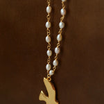 Metallic Peace Dove Pendant Pearl Necklace gembea jewelry