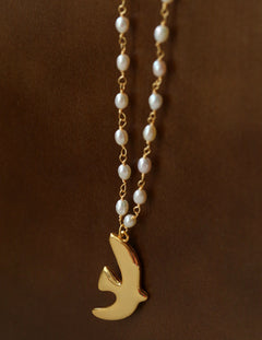 Metallic Peace Dove Pendant Pearl Necklace gembea jewelry