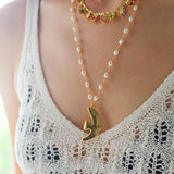 Metallic Peace Dove Pendant Pearl Necklace gembea jewelry