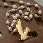 Metallic Peace Dove Pendant Pearl Necklace gembea jewelry