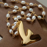 Metallic Peace Dove Pendant Pearl Necklace gembea jewelry
