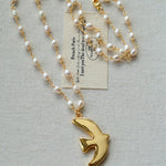 Metallic Peace Dove Pendant Pearl Necklace gembea jewelry