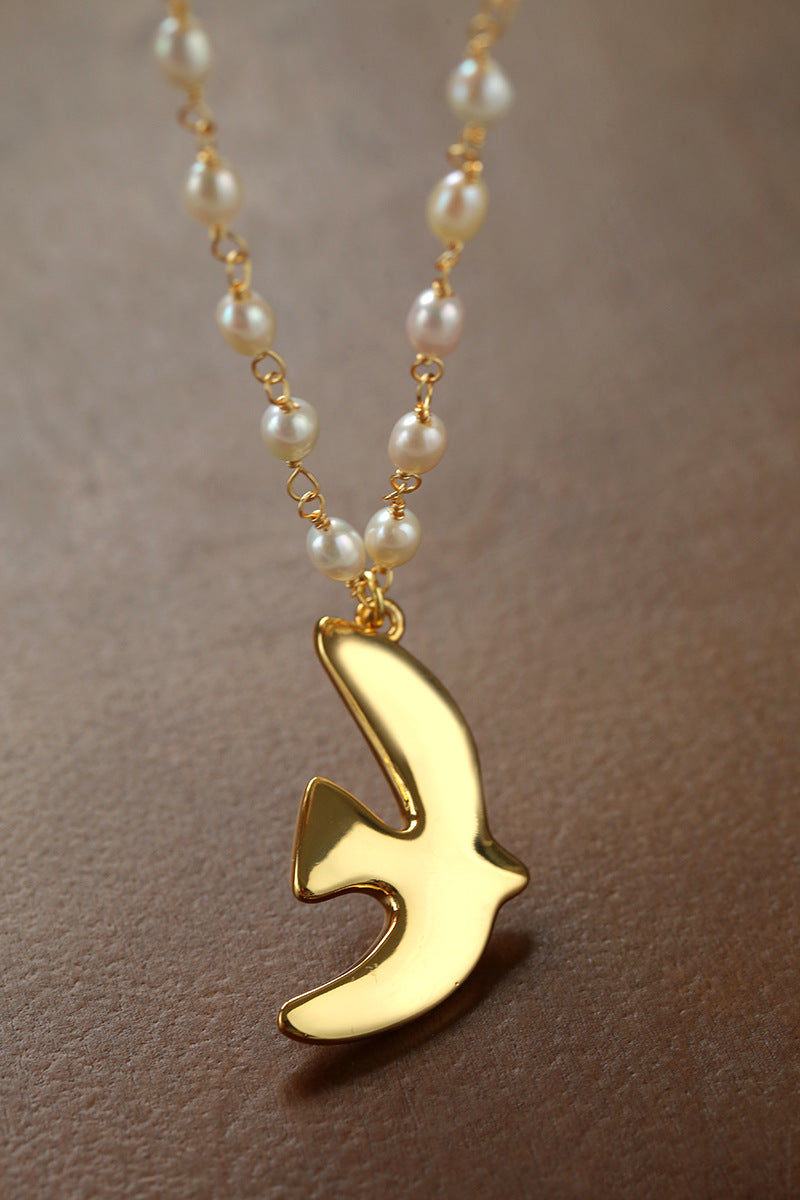 Metallic Peace Dove Pendant Pearl Necklace gembea jewelry