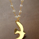 Metallic Peace Dove Pendant Pearl Necklace gembea jewelry