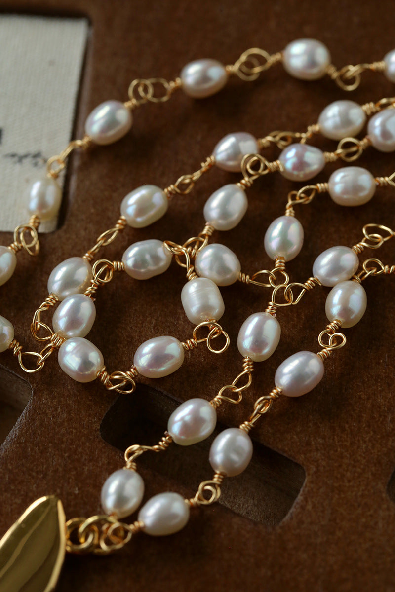 Metallic Peace Dove Pendant Pearl Necklace gembea jewelry