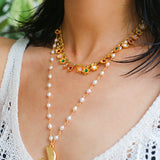 Metallic Peace Dove Pendant Pearl Necklace gembea jewelry