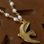 Metallic Peace Dove Pendant Pearl Necklace gembea jewelry