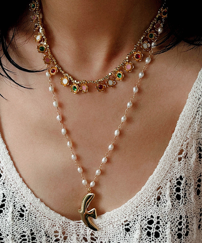 Metallic Peace Dove Pendant Pearl Necklace gembea jewelry