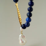 Metallic Fish Lapis Lazuli Bead Baroque Pearl Necklace gembea jewelry