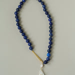Metallic Fish Lapis Lazuli Bead Baroque Pearl Necklace gembea jewelry