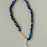 Metallic Fish Lapis Lazuli Bead Baroque Pearl Necklace gembea jewelry