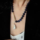 Metallic Fish Lapis Lazuli Bead Baroque Pearl Necklace gembea jewelry