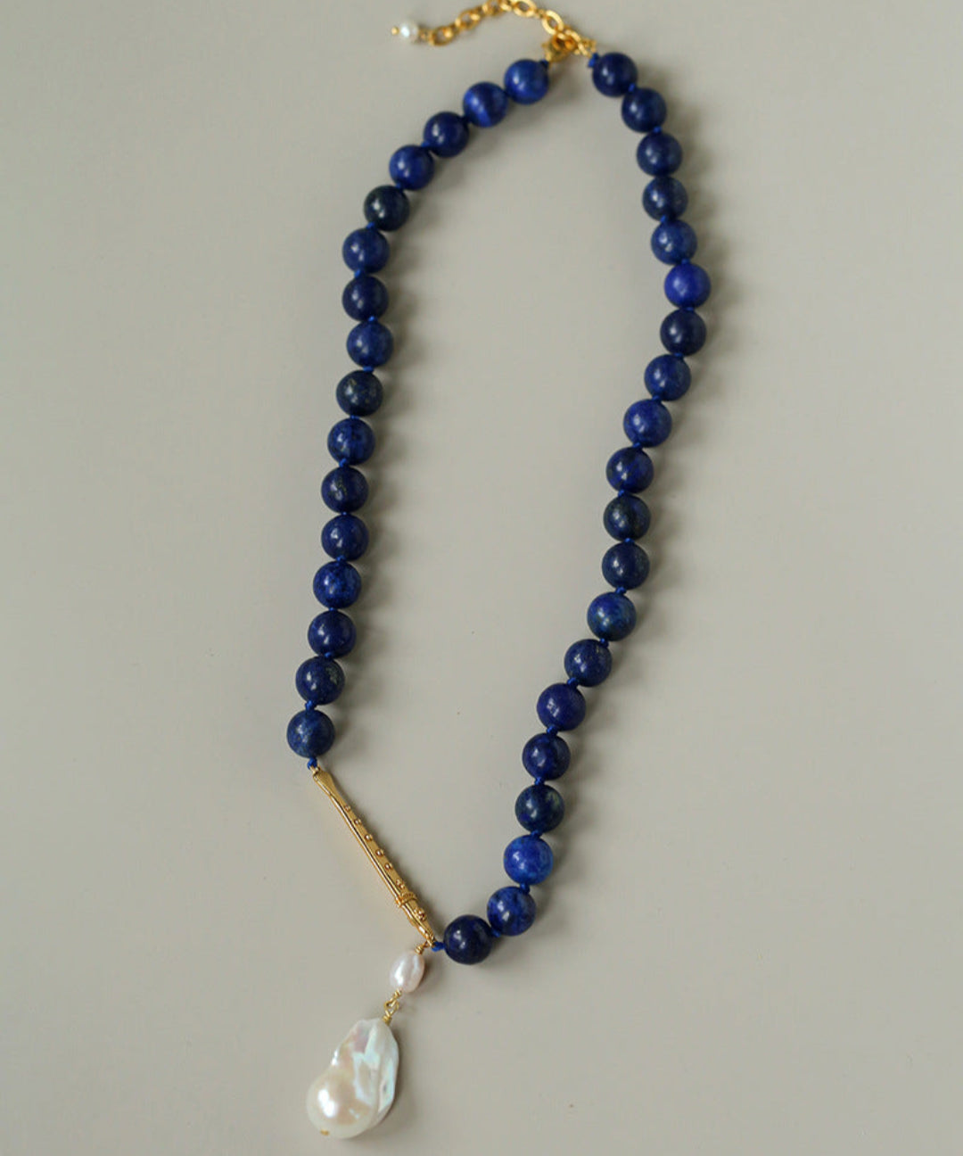 Metallic Fish Lapis Lazuli Bead Baroque Pearl Necklace gembea jewelry