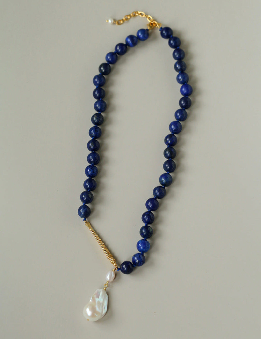 Metallic Fish Lapis Lazuli Bead Baroque Pearl Necklace gembea jewelry