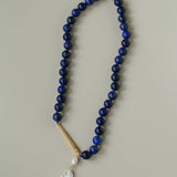 Metallic Fish Lapis Lazuli Bead Baroque Pearl Necklace gembea jewelry