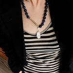 Metallic Fish Lapis Lazuli Bead Baroque Pearl Necklace gembea jewelry