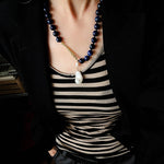 Metallic Fish Lapis Lazuli Bead Baroque Pearl Necklace gembea jewelry