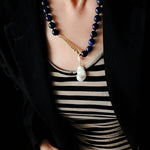 Metallic Fish Lapis Lazuli Bead Baroque Pearl Necklace gembea jewelry