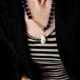 Metallic Fish Lapis Lazuli Bead Baroque Pearl Necklace gembea jewelry