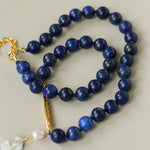 Metallic Fish Lapis Lazuli Bead Baroque Pearl Necklace gembea jewelry