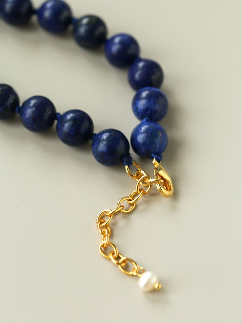 Metallic Fish Lapis Lazuli Bead Baroque Pearl Necklace gembea jewelry