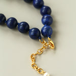 Metallic Fish Lapis Lazuli Bead Baroque Pearl Necklace gembea jewelry