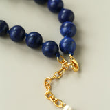 Metallic Fish Lapis Lazuli Bead Baroque Pearl Necklace gembea jewelry