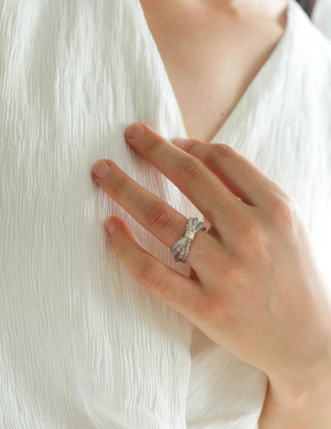 Microstretch Labradorite Gemstone Multilayer Ring - Gembea Jewelry
