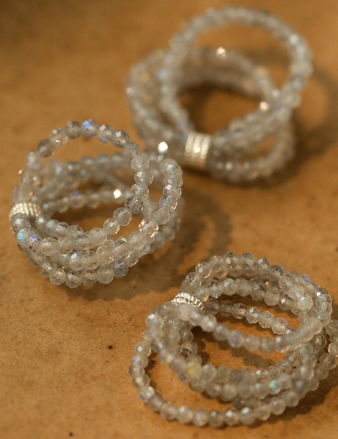 Microstretch Labradorite Gemstone Multilayer Ring - Gembea Jewelry