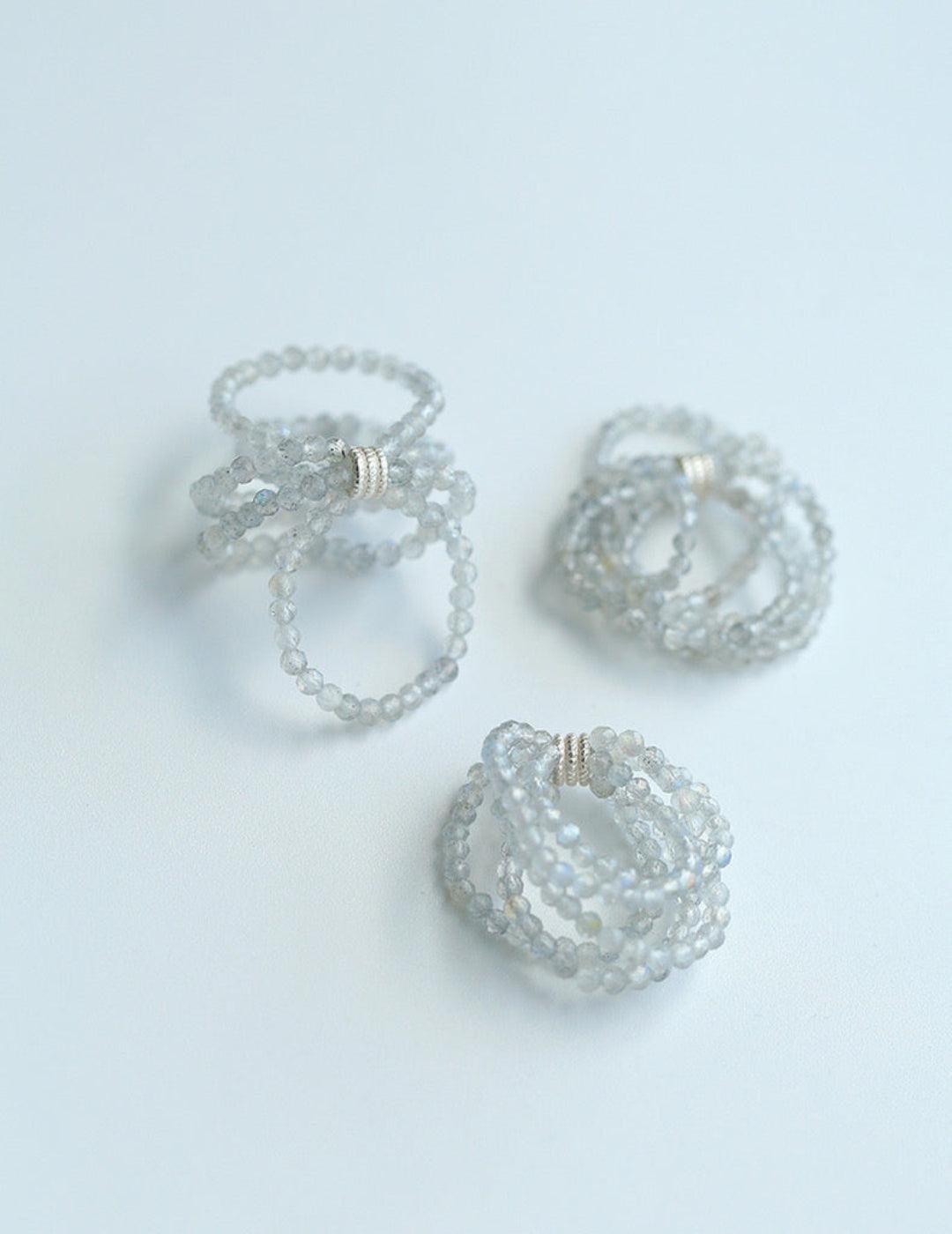 Microstretch Labradorite Gemstone Multilayer Ring - Gembea Jewelry