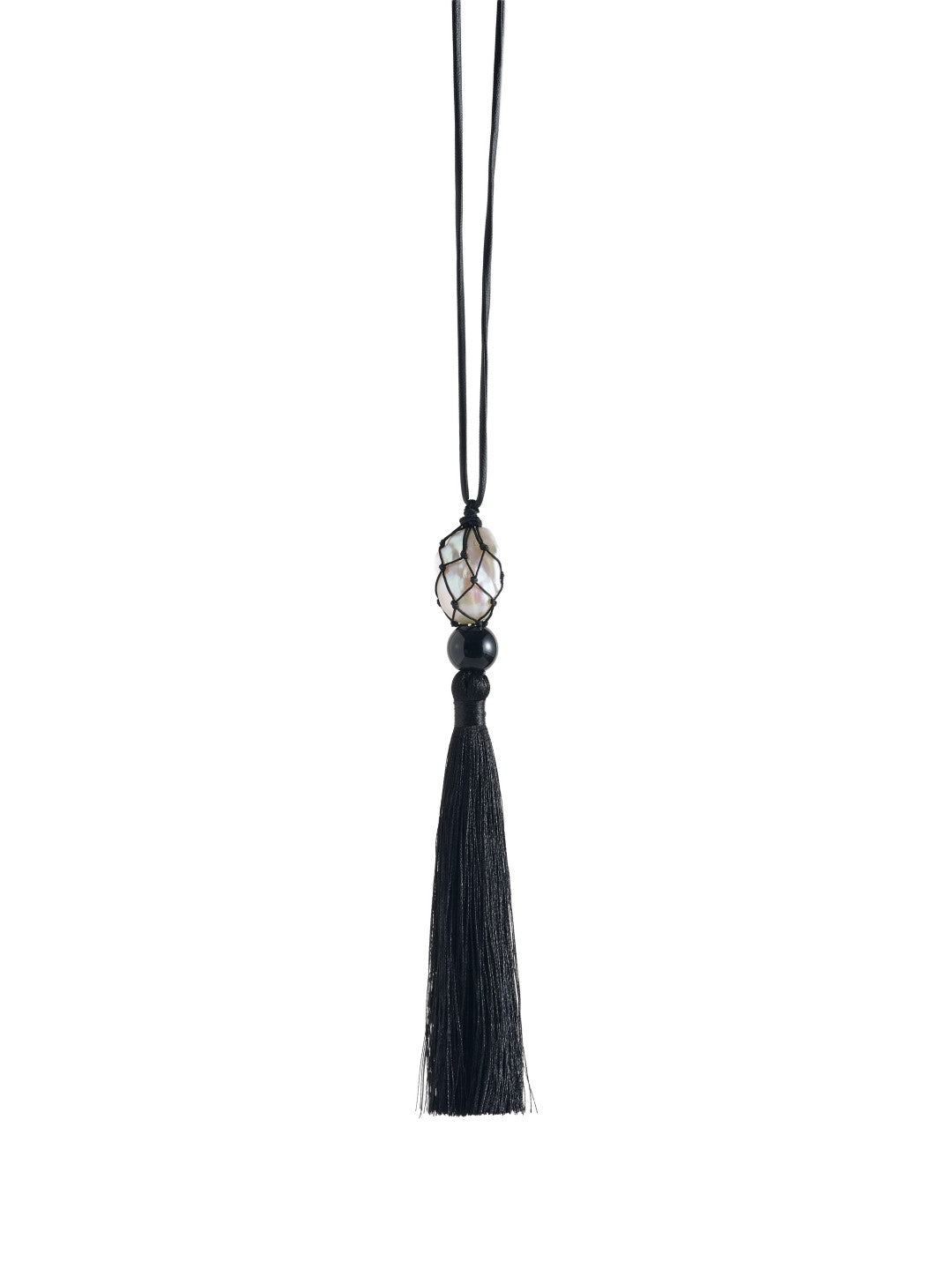 Midnight Bloom Net Bag Baroque Pearl Tassel Necklace gembea jewelry