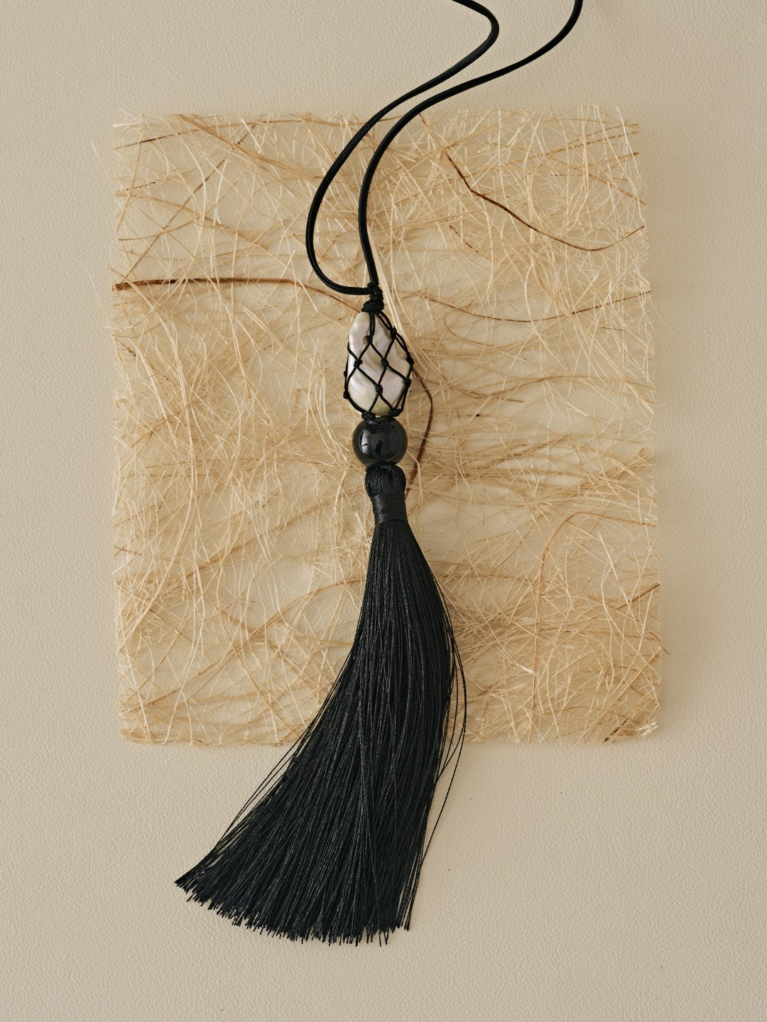 Midnight Bloom Net Bag Baroque Pearl Tassel Necklace gembea jewelry