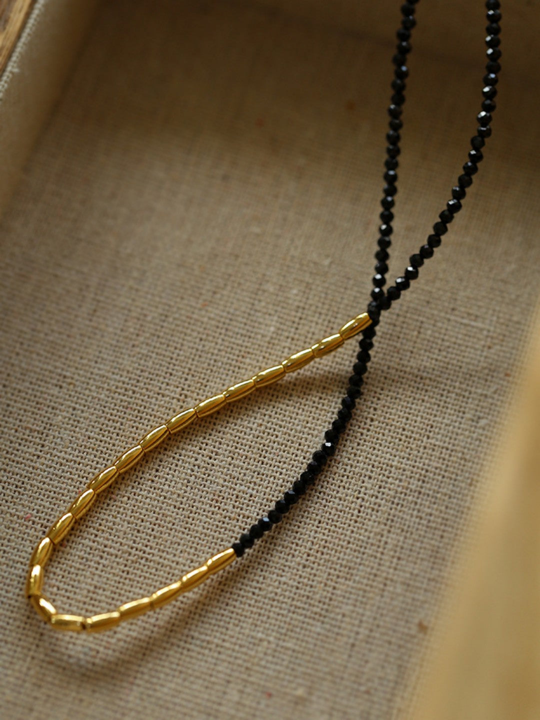Mini Golden Rice Black Spinel Beaded Choker Necklace GEMBEA JEWELRY