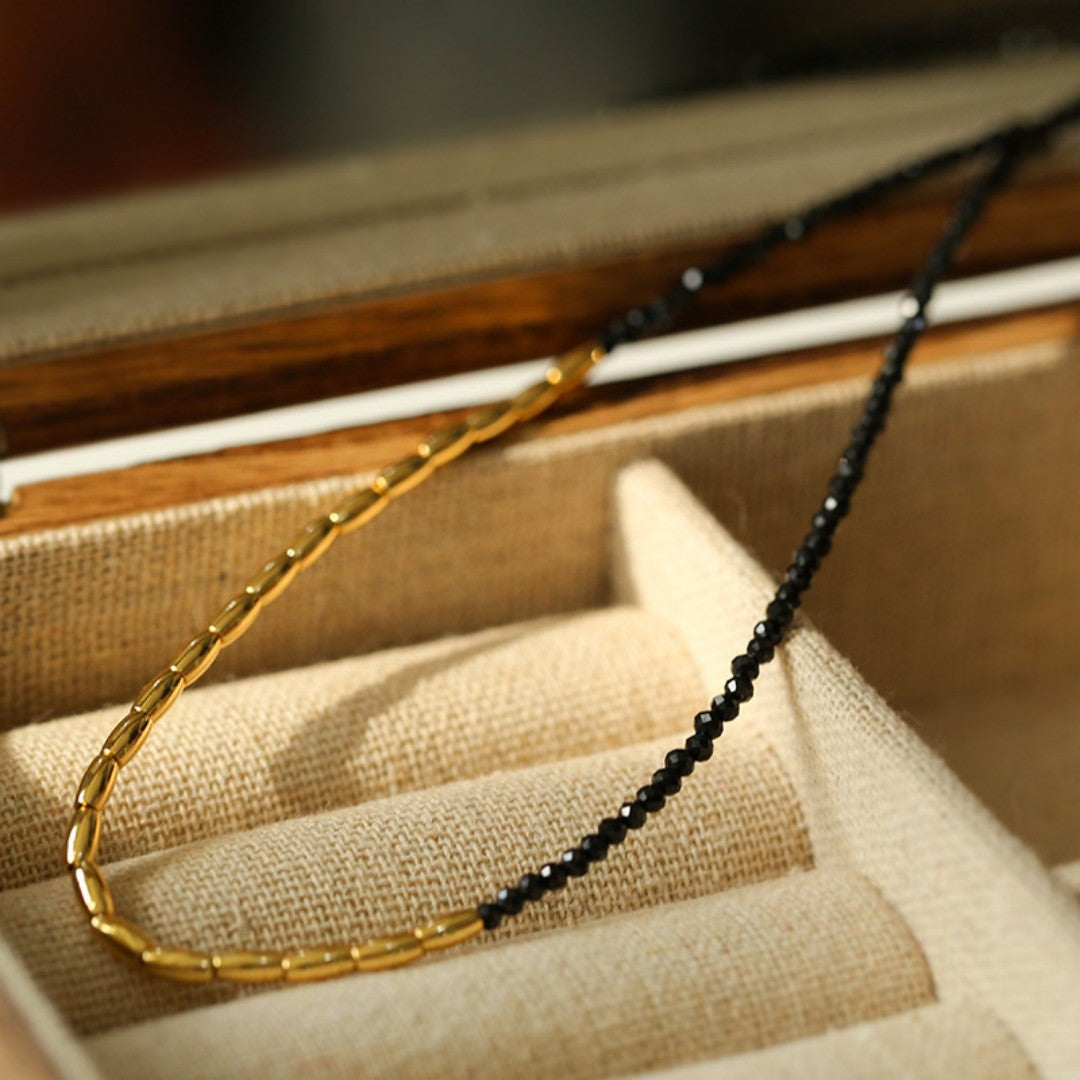 Mini Golden Rice Black Spinel Beaded Choker Necklace GEMBEA JEWELRY