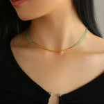Mini Golden Rice Green Agate Beaded Choker Necklace gembea jewelry