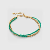 Mini Golden Rice Green Agate Double Beaded Bracelet gembea jewelry