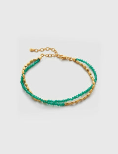 Mini Golden Rice Green Agate Double Beaded Bracelet gembea jewelry