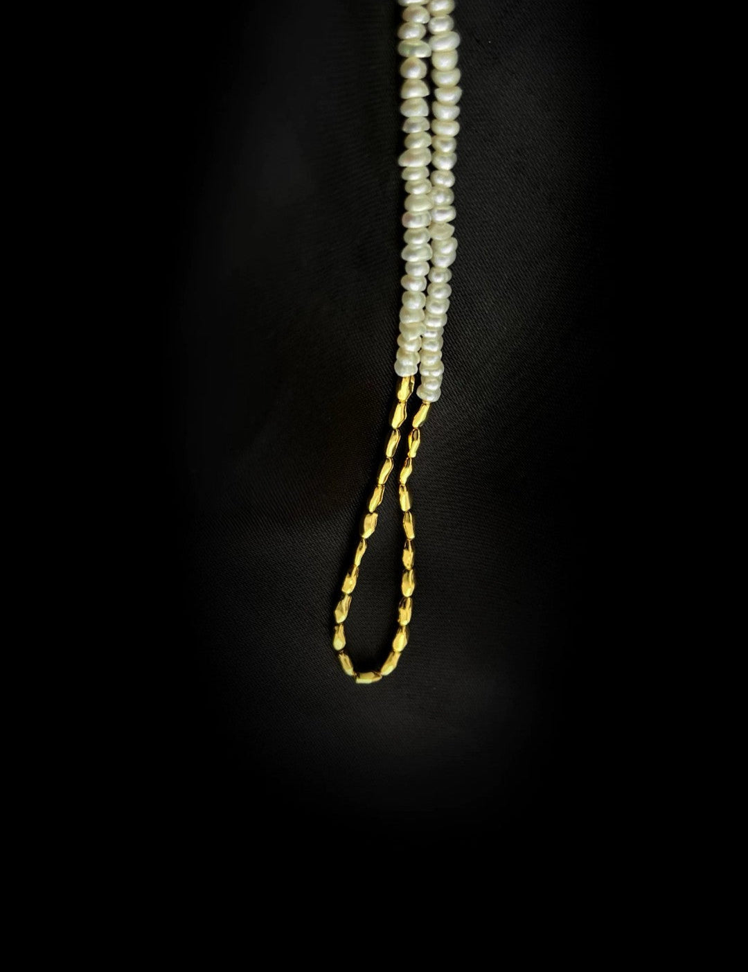 Mini Golden Rice Pearl Beaded Choker Necklace gembea jewelry