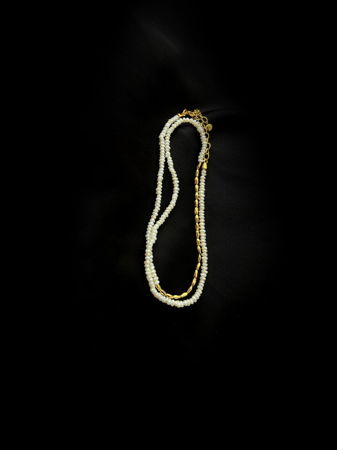 Mini Golden Rice Pearl Beaded Choker Necklace gembea jewelry