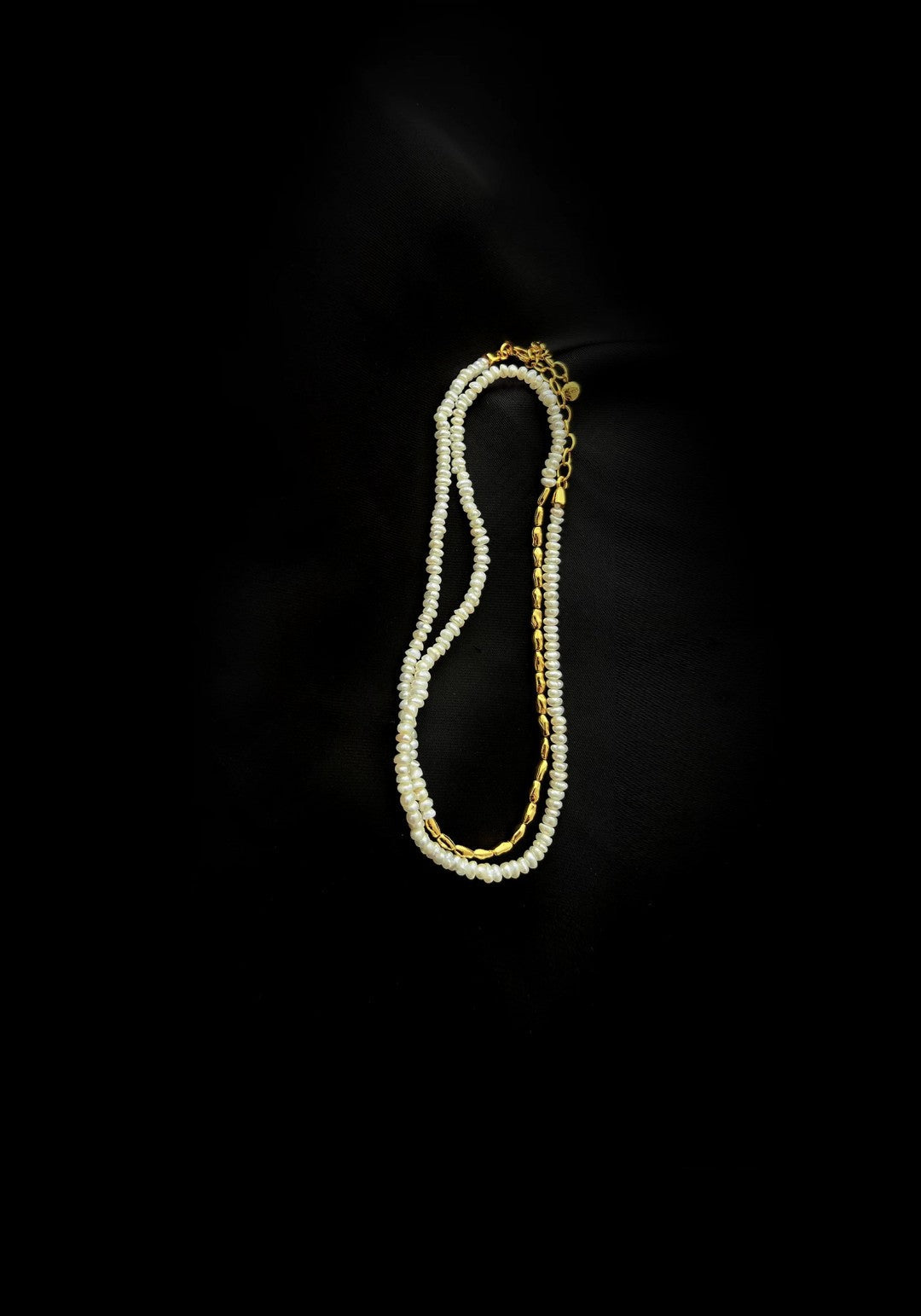 Mini Golden Rice Pearl Beaded Choker Necklace gembea jewelry
