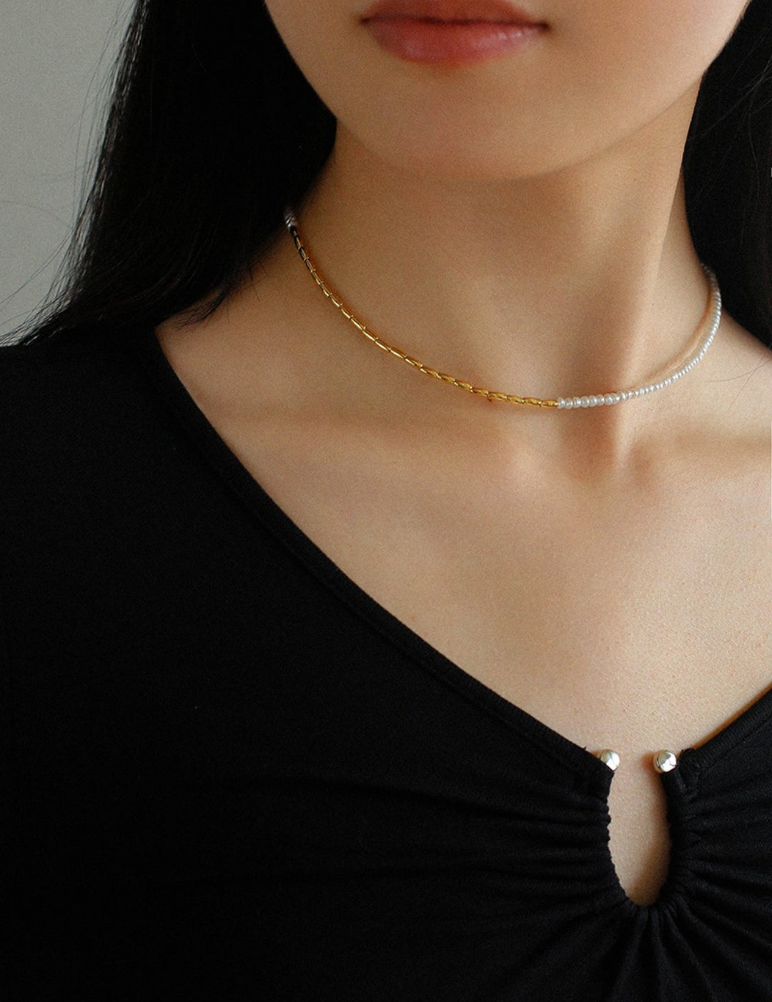 Mini Golden Rice Pearl Beaded Choker Necklace gembea jewelry