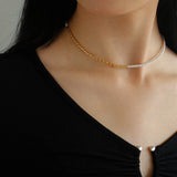 Mini Golden Rice Pearl Beaded Choker Necklace gembea jewelry