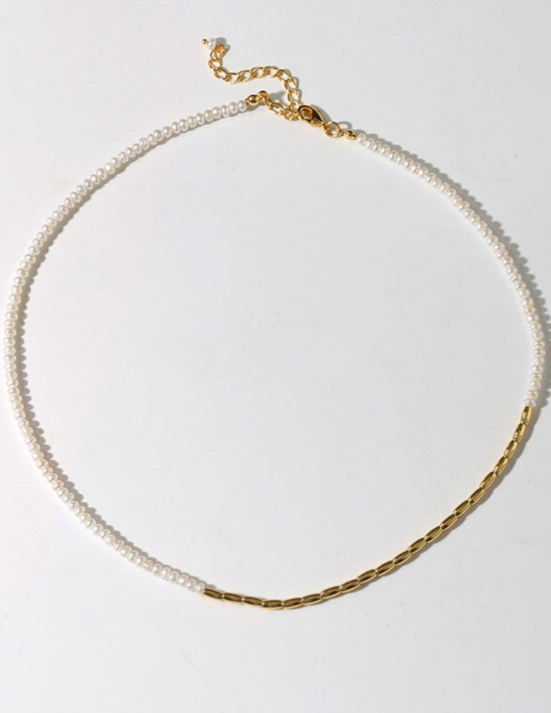 Mini Golden Rice Pearl Beaded Choker Necklace gembea jewelry